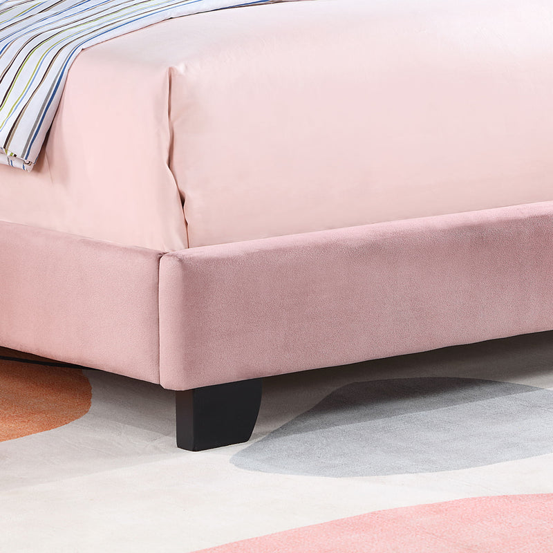 Upholstered Twin Size Platform Bed For Kids Wooden Bed Frame With Slatted Bed Base No Box Spring Needed Cute Bed Frame With Shell Design Headboard - Pink
