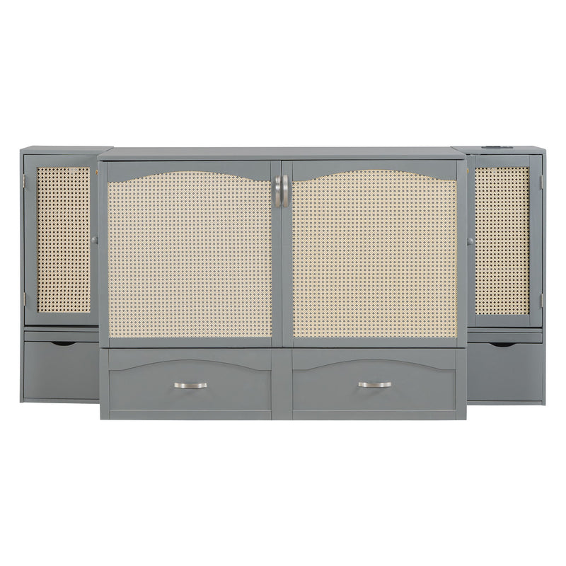 Murphy Wall Bed With Drawer And Rattan Decoration