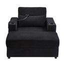 Modern Style Armchair Chaise Lounge Sofa Couch With Movable Storage Ottoman, USB Ports, Cup Holders, Phone Holder, Side Pockets