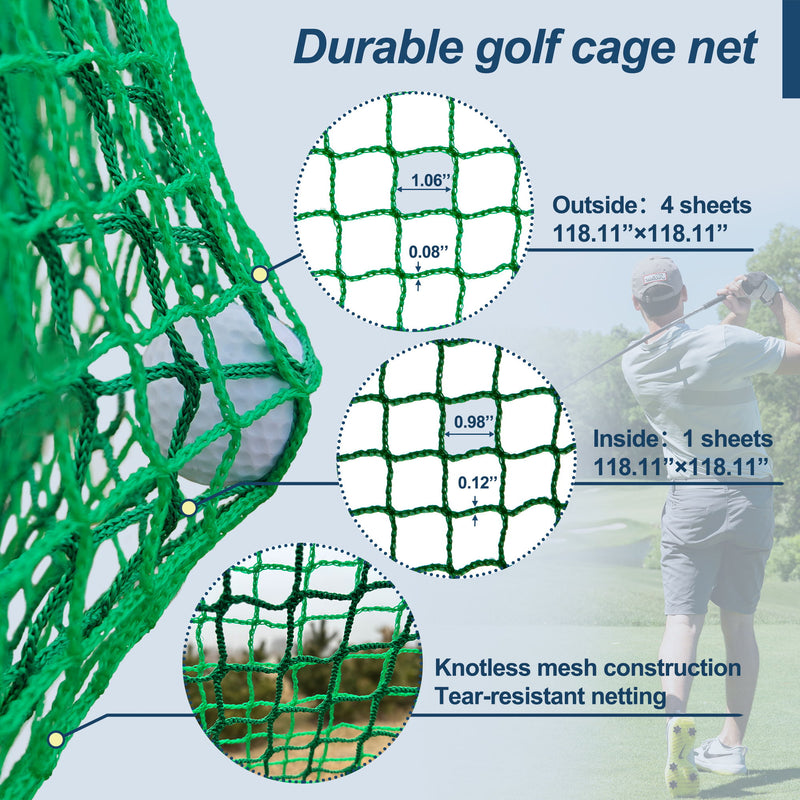 Golf Practice Net Cage With Metal Frame Hitting Net Kit Indoor Outdoor - Black