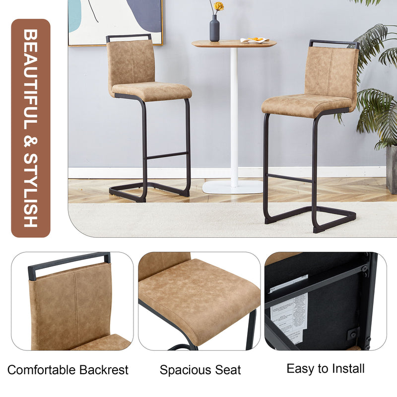 Modern Tech Fabric Bar Stool (Set of 2) With Metal Legs 42.5" Tall For Home Bar & Restaurant - Black / Brown
