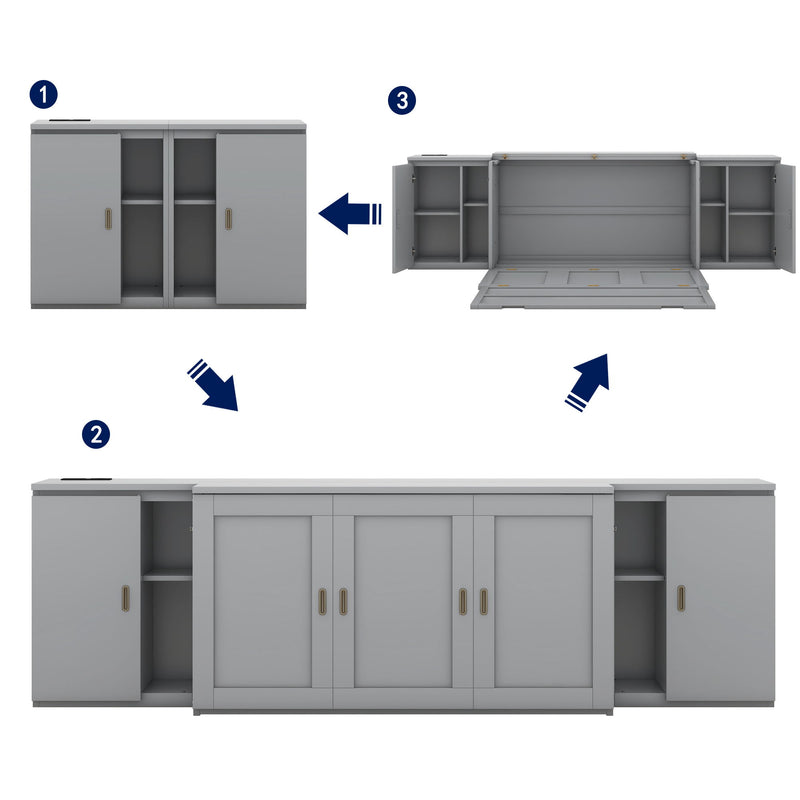 Murphy Bed With Shelves, Cabinets And USB Ports