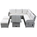 Outdoor Furniture Set Patio Rattan Furniture Set With Adjustable Table, Recliners With Extendable Side Tables And 2 Ottomans