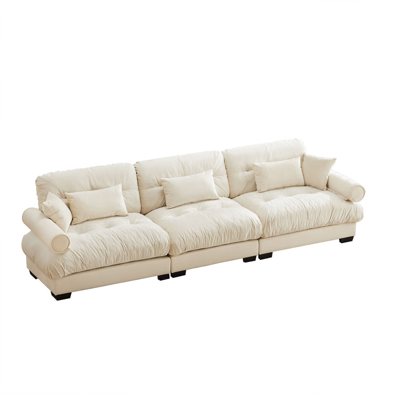 Modern Velvet Sofa With Bolstered Armrests And Pillows