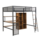 Full Size Loft Bed With Built In Desk, Wardrobe, And Shelves - Black