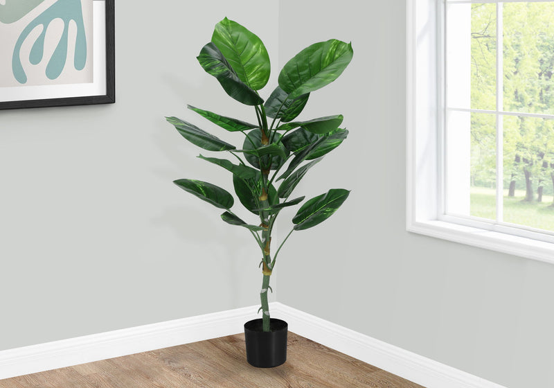 Artificial Plant, 54" Tall, Dieffenbachia Tree, Indoor, Faux, Fake, Floor, Greenery, Potted, Real Touch, Decorative - Green / Black