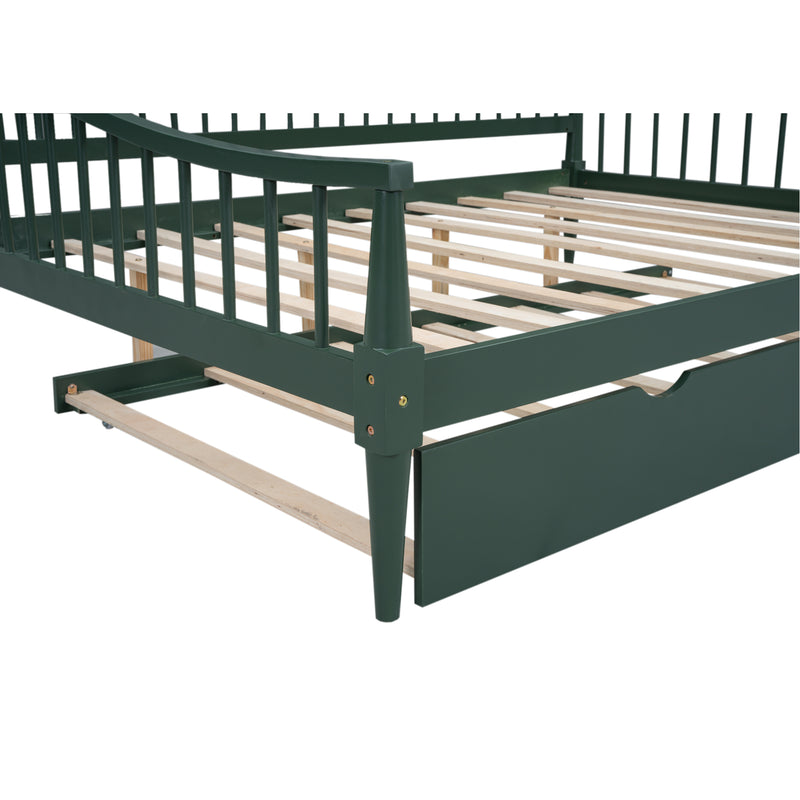 Full Size Daybed with Trundle and Support Legs, Green