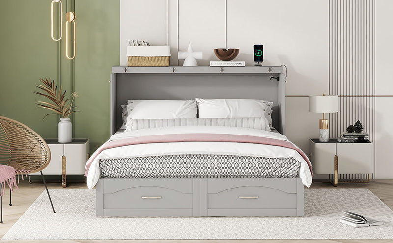Murphy Wall Bed With Drawer And A Set Of Sockets & USB Ports, Pulley Structure Design