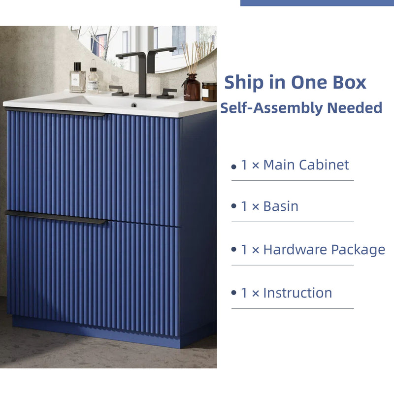 Fluted Bathroom Vanity With Ceramic Sink, Freestanding Cabinet