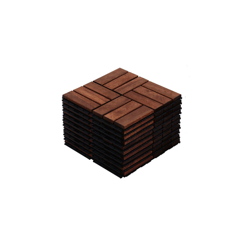 Acacia Wood Interlocking Deck Tiles Checker Pattern For Outdoor Flooring