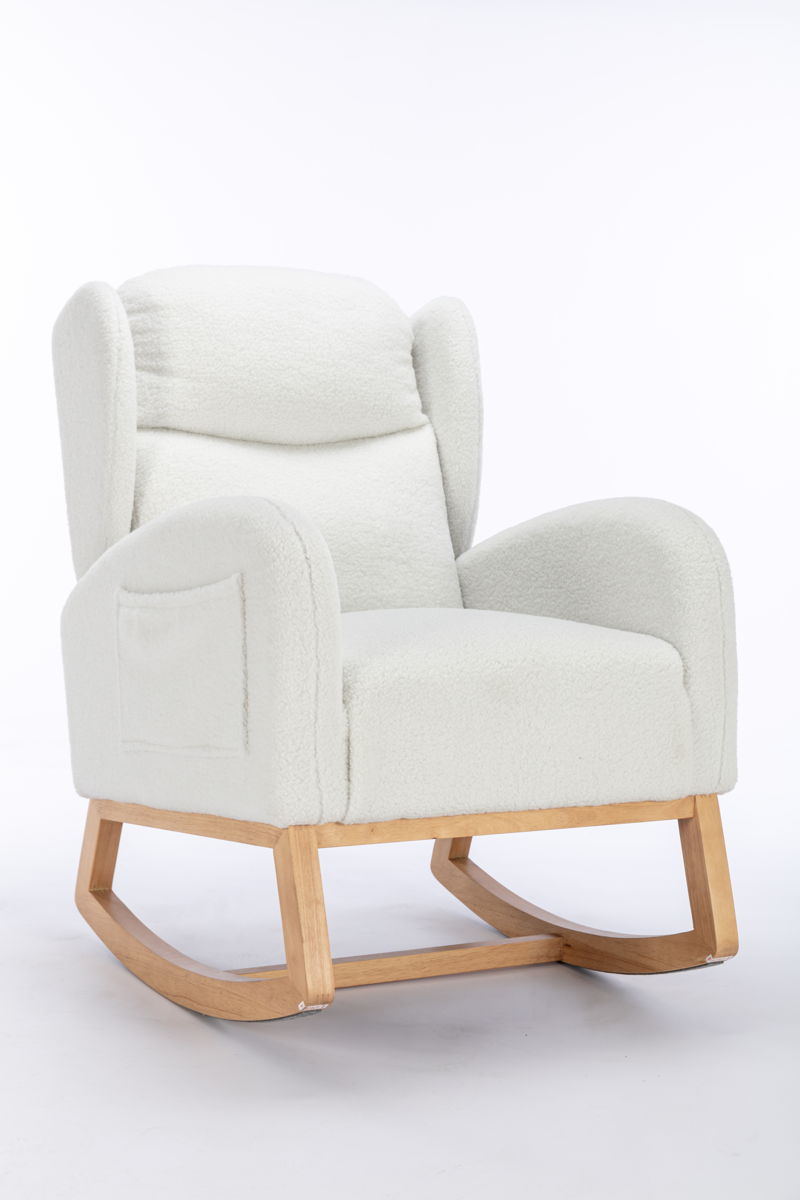 Teddy Fabric Rocking Chair With Packet Wood Legs - Ivory