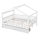 Full Size Wooden House Bed with Two Drawers, White