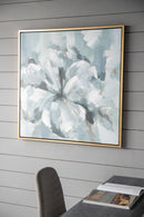 Large Modern Flower Oil Painting, SquareFrame Wall Art - Blue / Gray