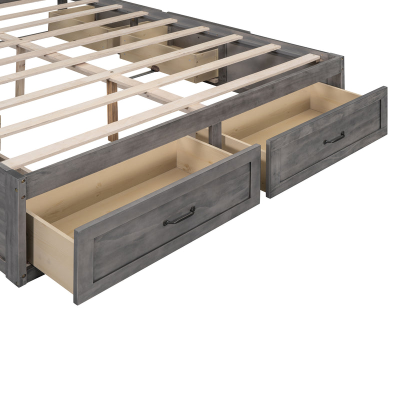 Queen Size Platform Bed with 6 Storage Drawers,Antique Gray