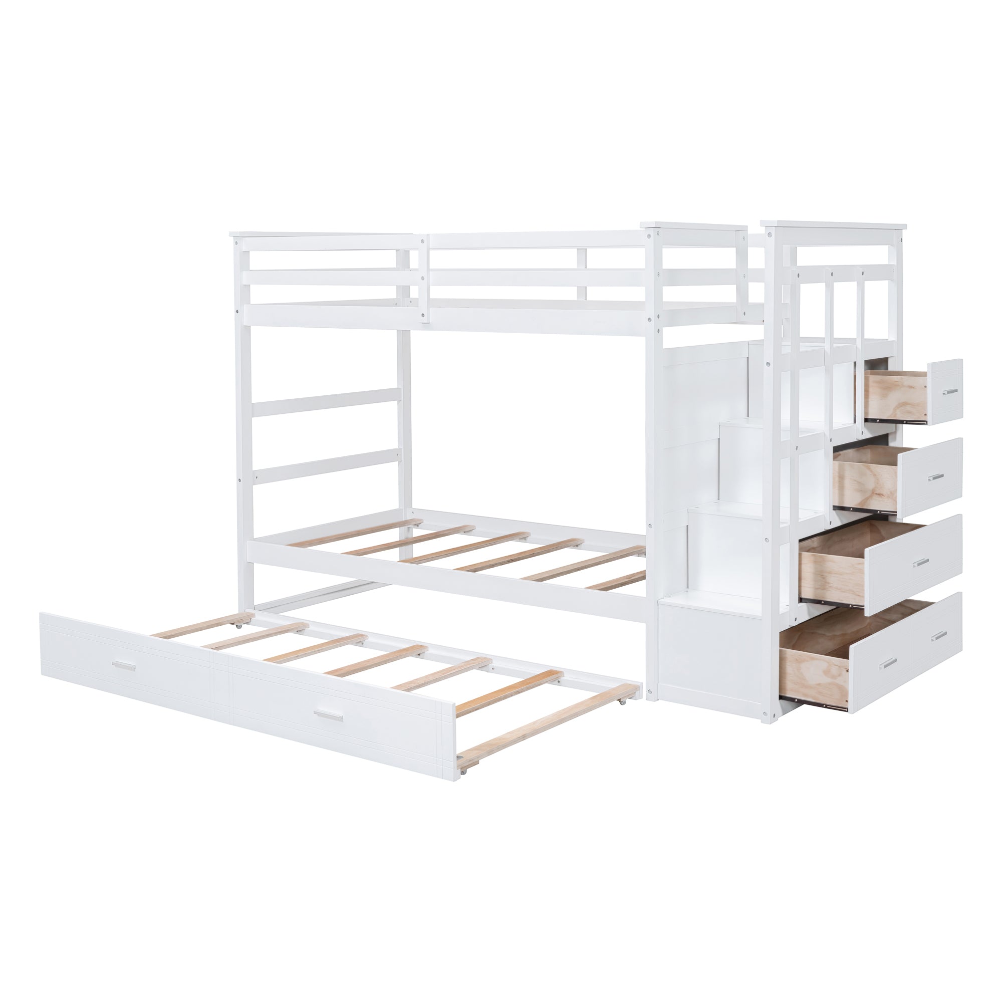 Twin Over Twin Bunk Bed with Trundle and Staircase,White(OLD SKU:LT000068AAK) - Atlantic Fine Furniture Melbourne FL