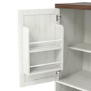 Farmhouse Kitchen Pantry Sideboard With Cabinet And Drawer, Multi Functional Kitchen Buffet With Hutch And Glass Holder, Microwave Stand With Charging Station - Brown / Antique White