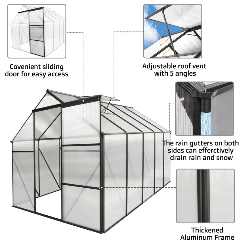 Polycarbonate Greenhouse Raised Base And Anchor Aluminum Heavy Duty Walk-In Greenhouses For Outdoor Backyard In All Season