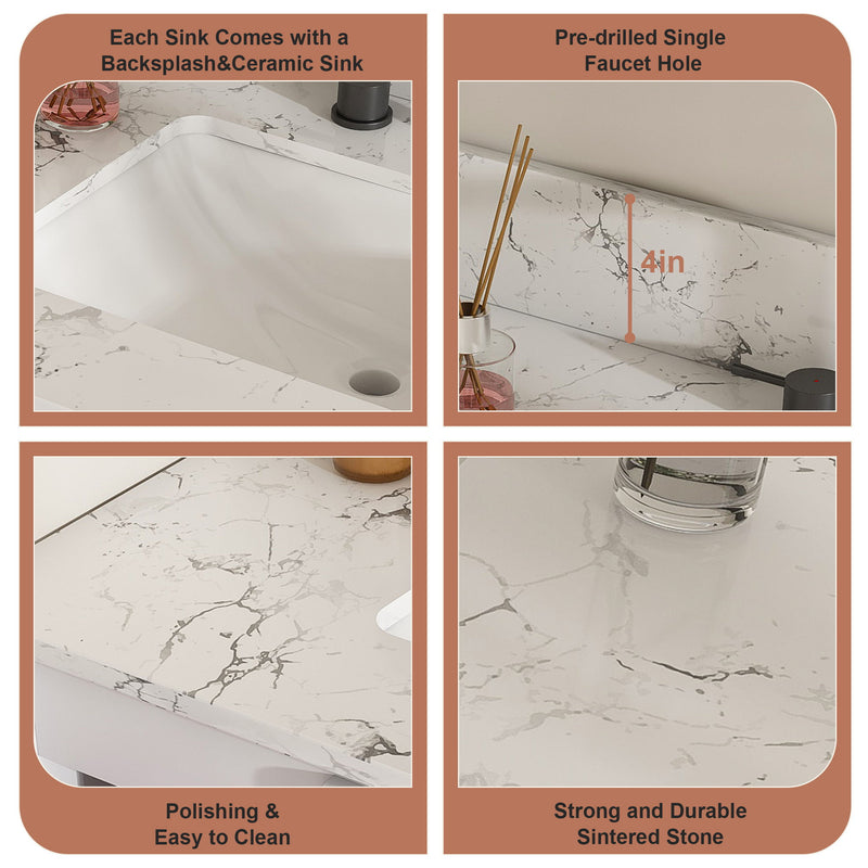 37" Bathroom Vanity With Artificial Marble Carrara Top, Multi Functional Cabinet With Doors And Drawer - White