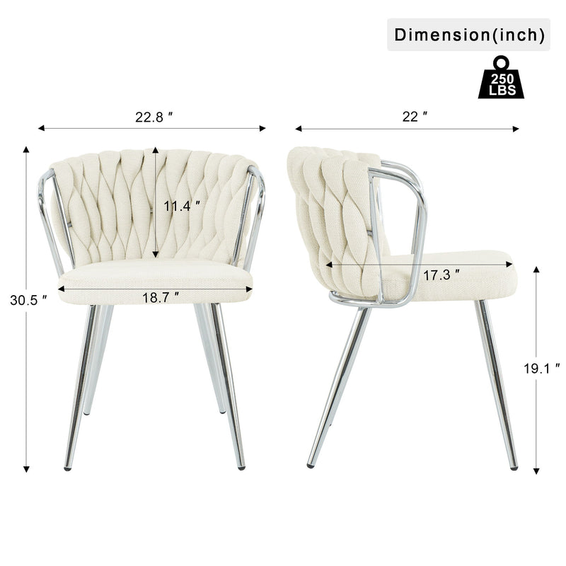 Modern Simple Linen Dining Chair With Plated Metal Legs (Set of 2)