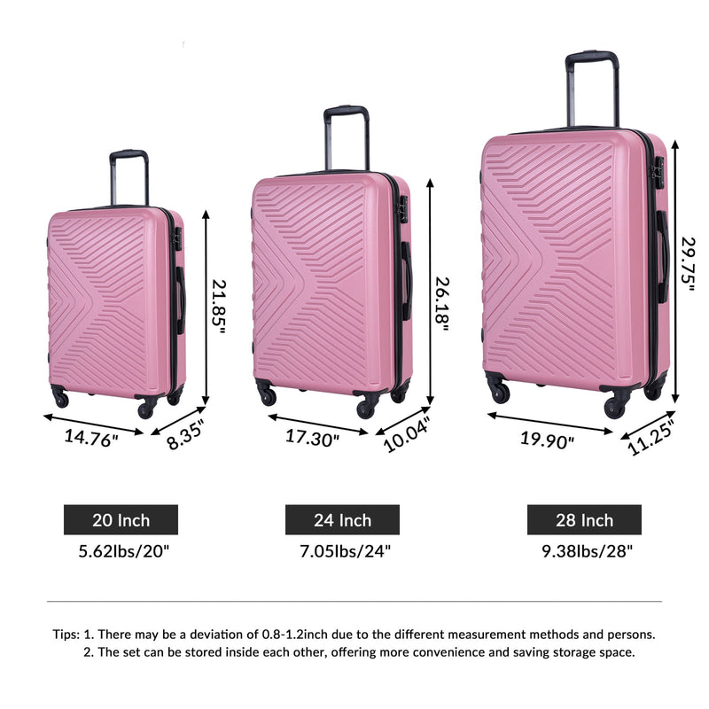 3 Piece Luggage Sets Lightweight Suitcase With Two Hooks, Spinner Wheels, Tsa Lock, Durable Hard Shell