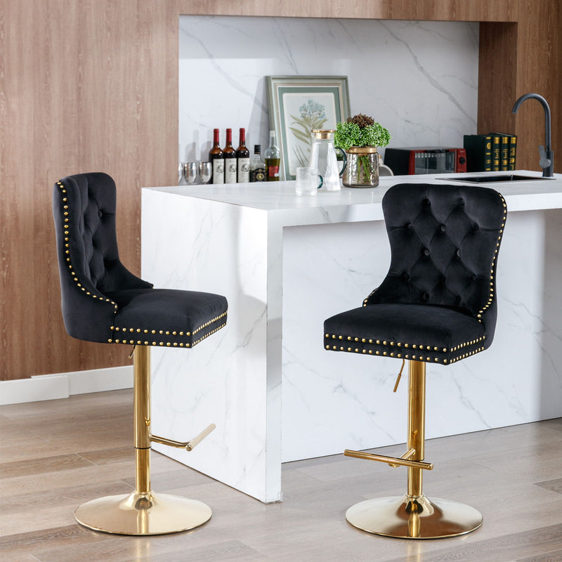 Thick Golden Swivel Velvet Barstools Adjusatble Seat Height From 25-33", Modern Upholstered Bar Stools With Backs Comfortable Tufted For Home Pub And Kitchen Island (Set of 2)