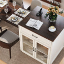 Extendable Kitchen Island With Slide Out Table And Storage Racks For 2 - 6 Person, Power Outlet, Bar, Prep Station - Creamy White / Walnut