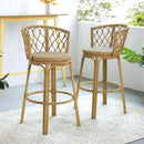 Bohemia - Outdoor Brown Wicker Bar Stool (Set of 2) With Metal Frame And Faux Rattan - Light Brown