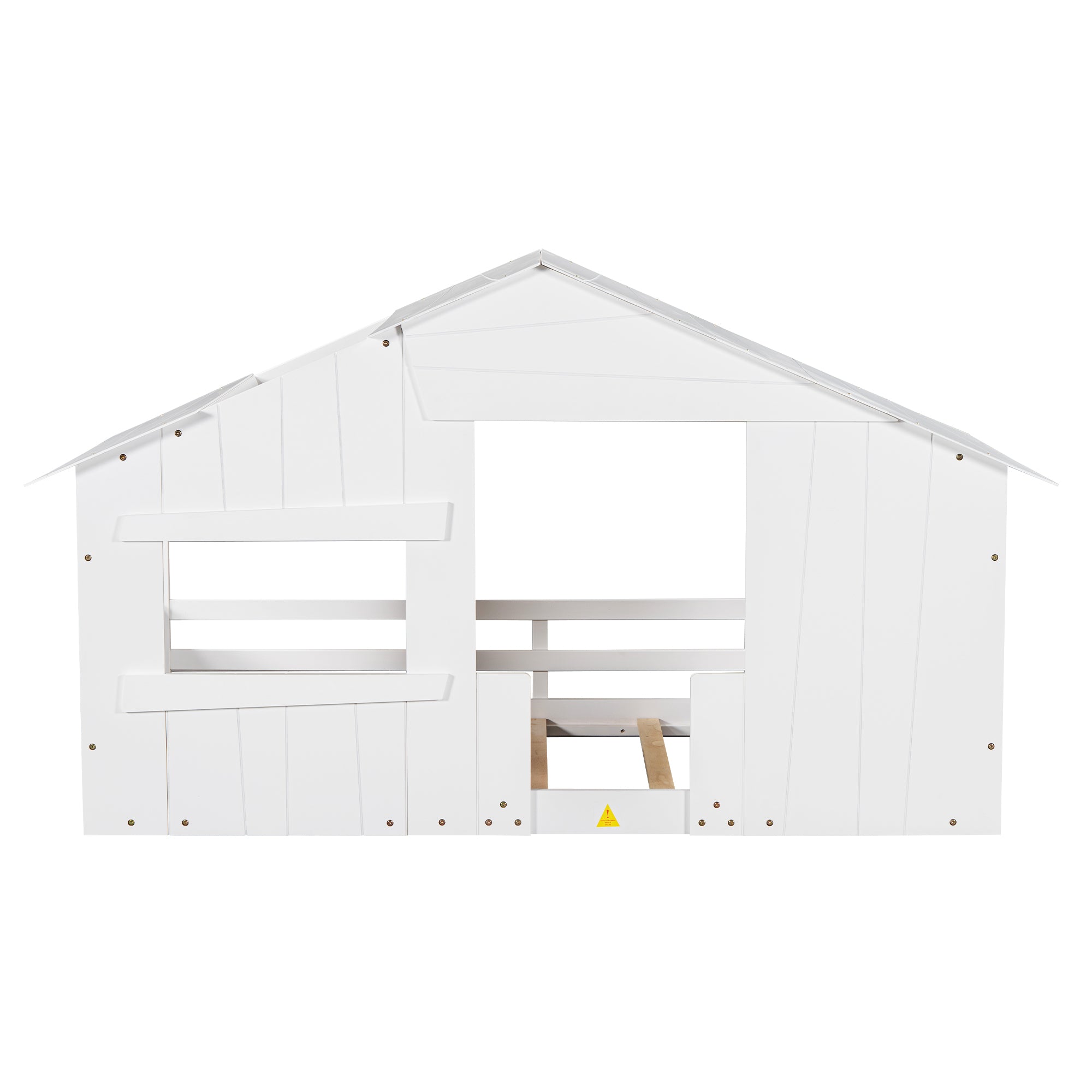 Wood Twin Size House Bed with Roof, Window and Guardrail, White - Atlantic Fine Furniture Melbourne FL