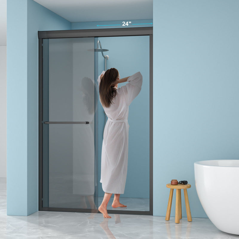 Double Sliding Glass Shower Door 8Mm Tempered Glass With Stainless Steel Frame - Matte Black