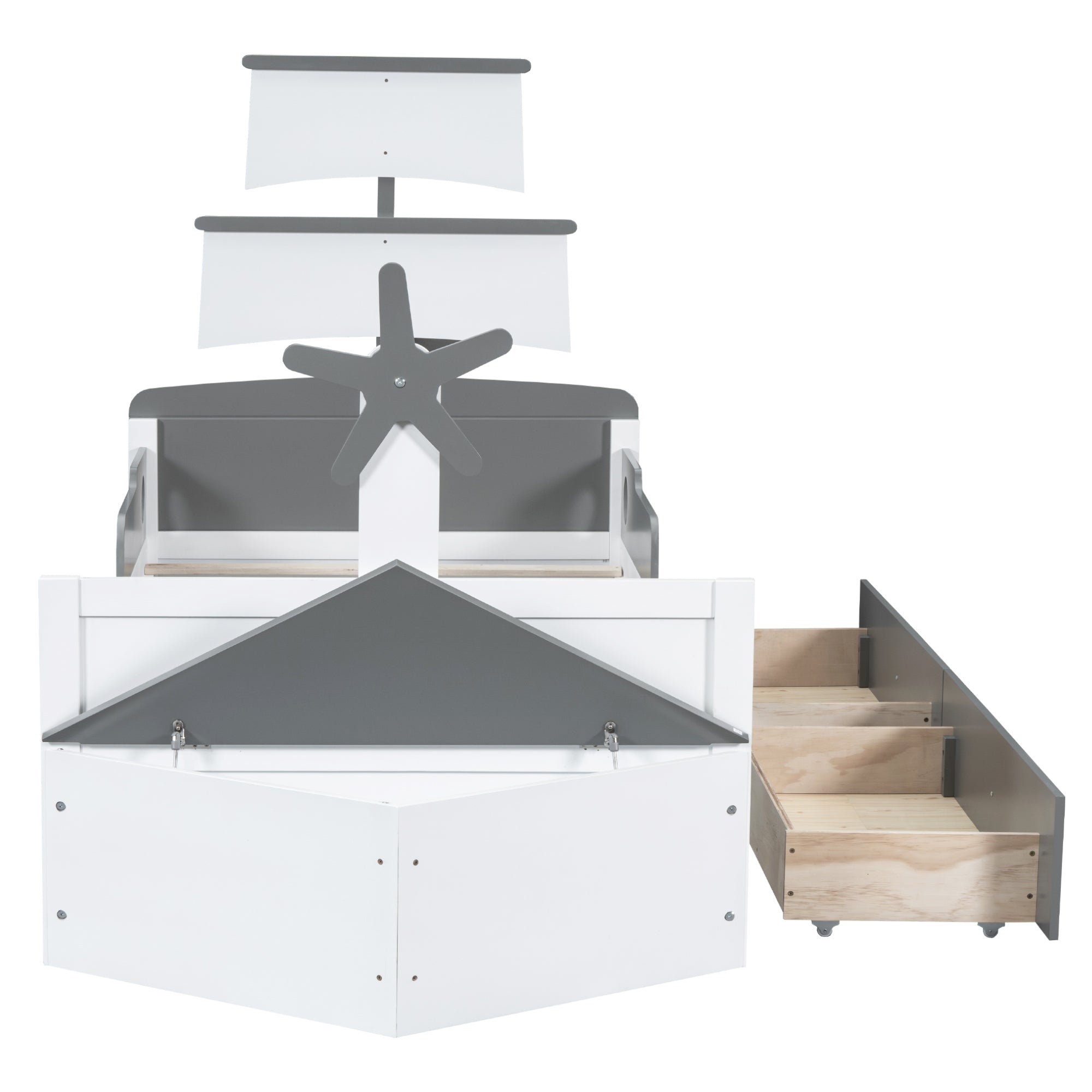Twin Size Boat-Shaped Platform Bed with 2 Drawers,Twin Bed with Storage for Bedroom,Gray - Atlantic Fine Furniture Melbourne FL