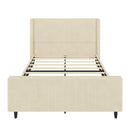Corduroy Upholstered Bed Frame With Vertical Stripe Wingback And High Footboard
