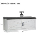 2 Tier Shoe Bench With Padded Seat, 2 Barn Doors And Adjustable Shelves, For Entryway And Living Room - White