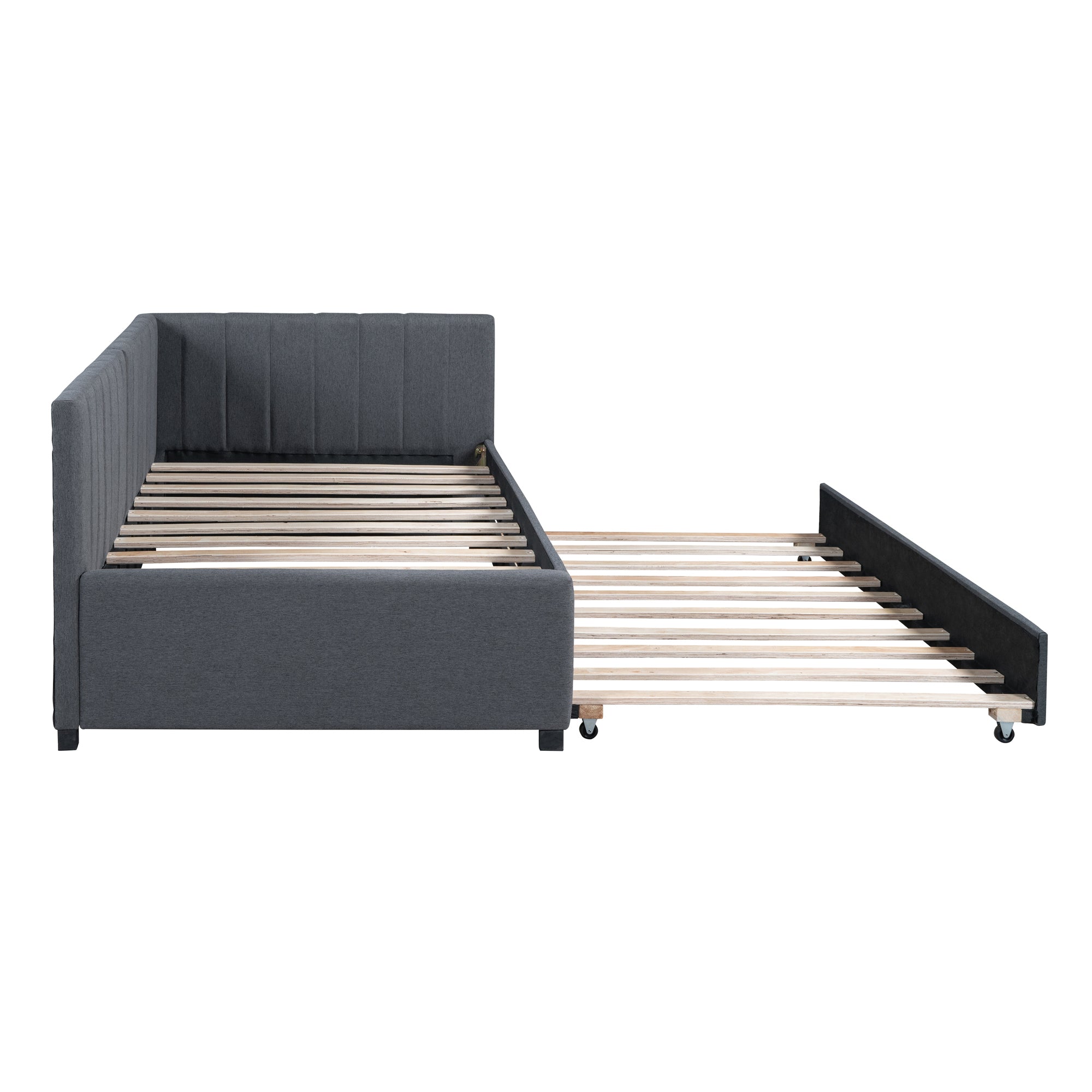 Upholstered Daybed with Trundle Twin Size Sofa Bed Frame No Box Spring Needed, Linen Fabric(Gray) - Atlantic Fine Furniture Melbourne FL
