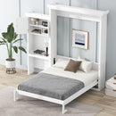 Queen Size Murphy Bed With Louvered Design And Multiple Storage Shelves - White