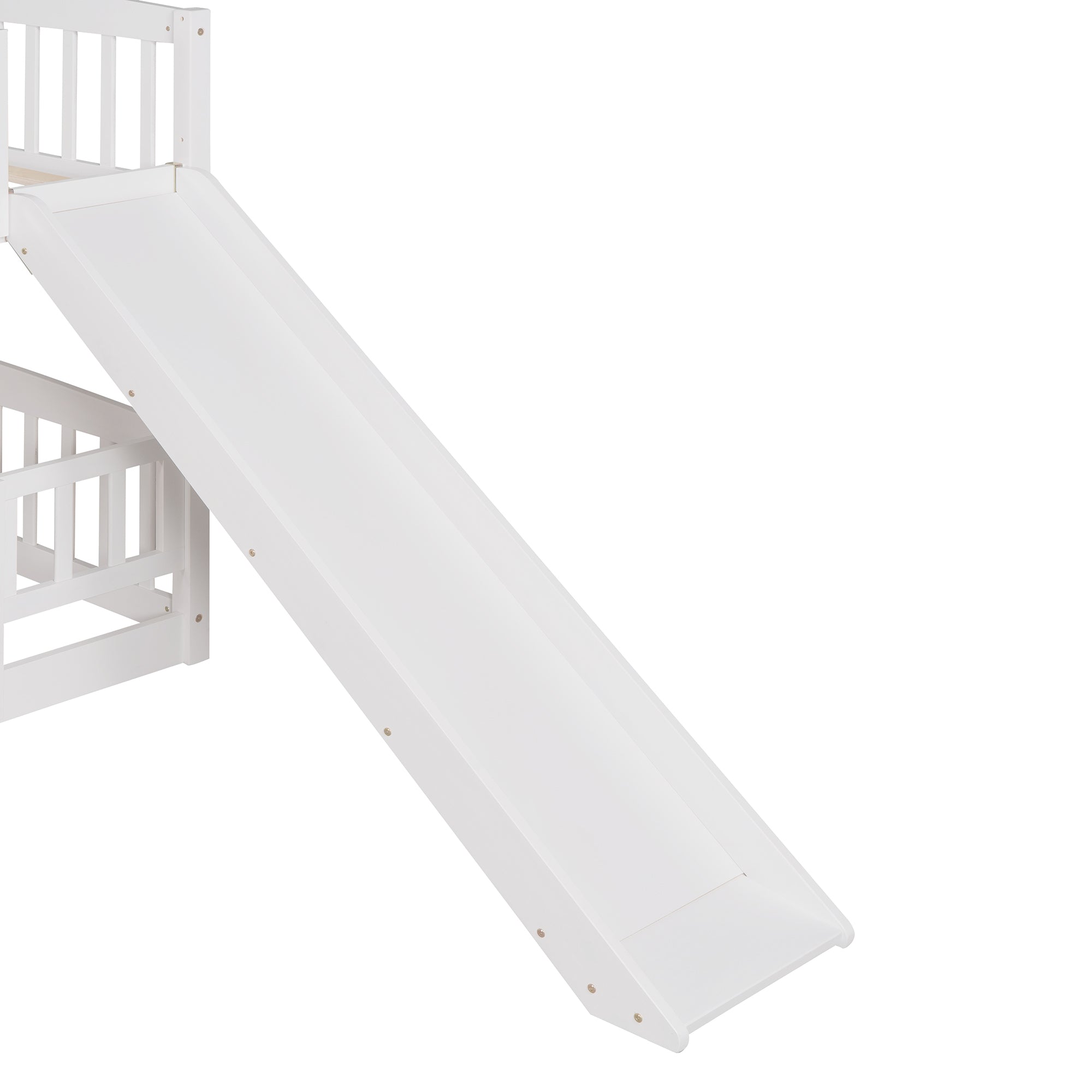 Bunk Bed with Slide,Full Over Full Low Bunk Bed with Fence and Ladder for Toddler Kids Teens White - Atlantic Fine Furniture Melbourne FL