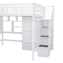 Full size Loft Bed with Bookshelf,Drawers,Desk,and Wardrobe-White