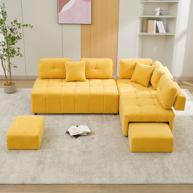 L-Shaped Sofa Sectional Sofa Couch With 2 Stools And 2 Lumbar Pillows For Living Room