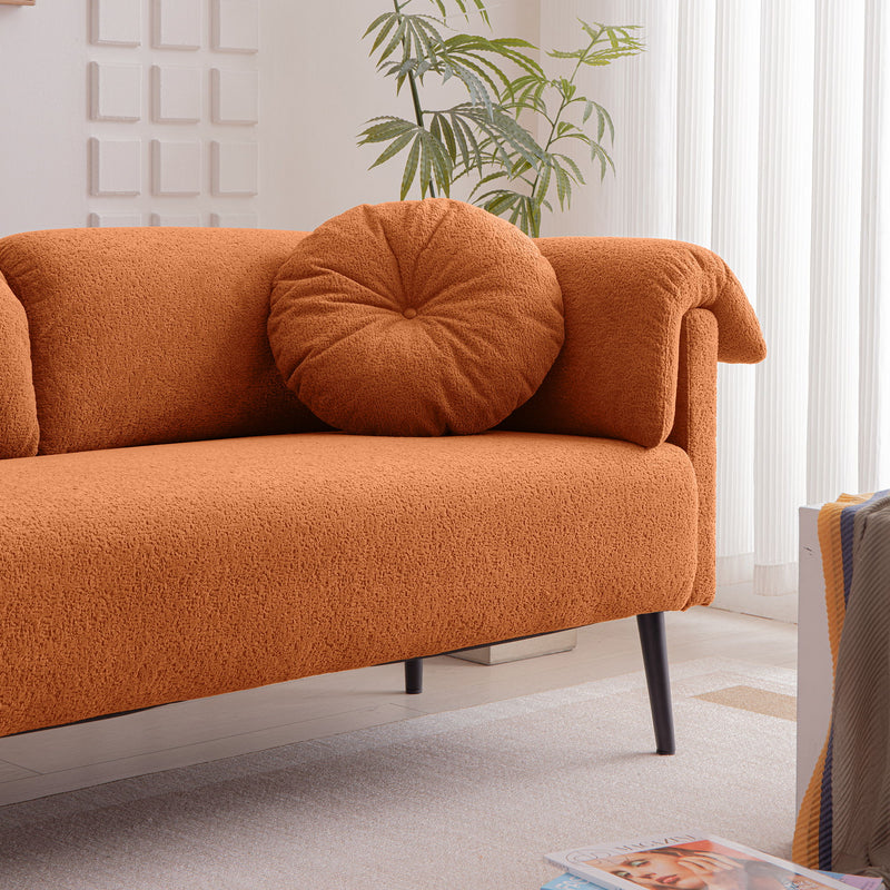 Modern Lamb Wool Sofa With Decorative Throw Pillows For Small Spaces