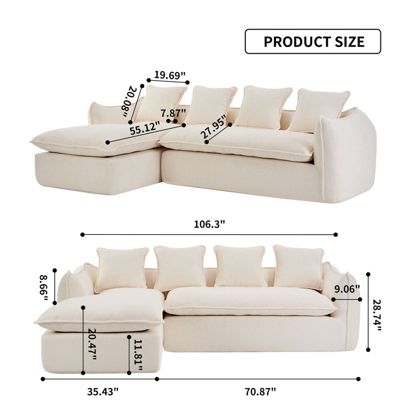 Sofa Deep Seat Sofa 3 Seater For Living Room Oversized Comfy Sofa L - Shape Sofa Couch With Chaise Home Furniture Sleeper Sectional Sofa For Apartment, Office Left Hand Facing