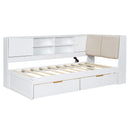 L-Shaped Daybed Corner Bed Under Bed Drawers With Storage Bookcase And Upholstered Headboard And USB Charging Ports