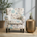 Upholstered Chair With Floral Pattern Design And Solid Wood Legs - Multi Color
