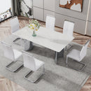 Modern minimalist dining table. The white imitation marble glass desktop is equipped with silver metal legs. Suitable for restaurants and living rooms  71" *39.3" *29.5"  DT-69