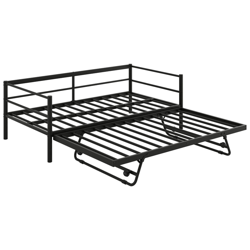 Industrial Metal Daybed With Adjustable Pop Up Trundle And LED Strip