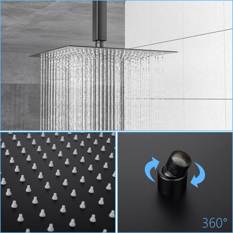 Modern Dual Shower Head System With 16" Ceiling Mount Finish, Stainless Steel And Brass