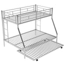 Twin over Full Bed with Sturdy Steel Frame, Bunk Bed with Twin Size Trundle, Two-Side Ladders, Silver(OLD SKU:MF194424AAN)