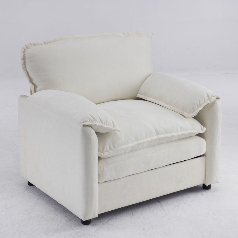 Oversized Reading Armchair With Thick Cushions, High Back Support