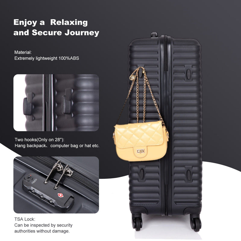 3 Piece Luggage Sets Lightweight Suitcase With Two Hooks, Spinner Wheels, Tsa Lock