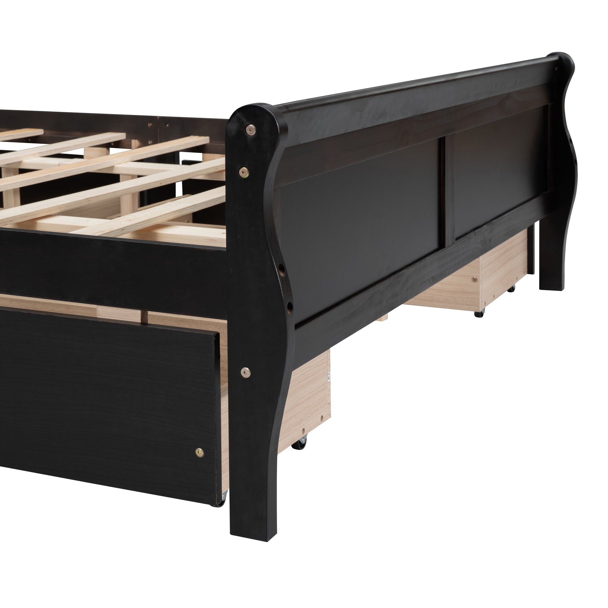 Queen Size Wood Platform Bed with 4 Drawers and Streamlined Headboard & Footboard, Espresso - Atlantic Fine Furniture Melbourne FL