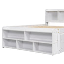 Full Bed with Bookcase Headboard, Under bed Storage Drawers and Bed End Storage Case,White