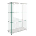 Modern Display Cabinet With LED Lights, Transparent Tempered Glass 2 Door Storage Case With 3 Shelves